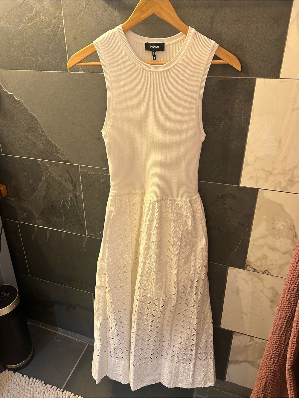 ME+EM Knit + Broderie Mixed Media Midi Dress